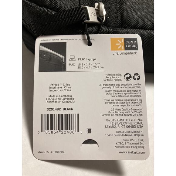 Case Logic Padded Zipper Case for 15.6” Laptop Canvas Outer Shell Black NWT - Picture 8 of 8